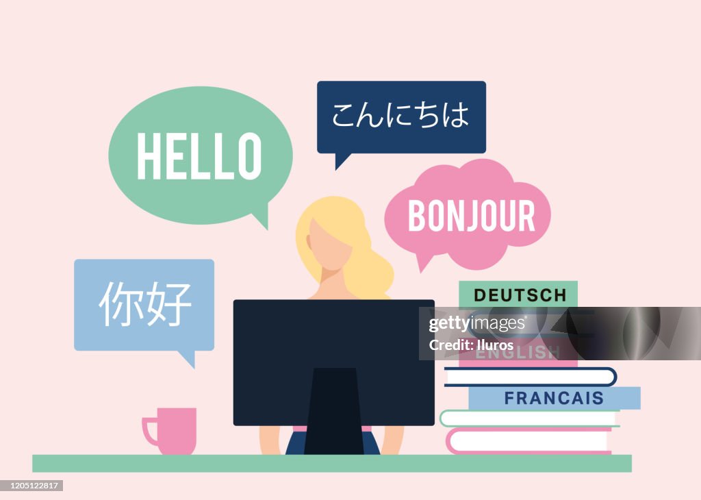Language Learning Characters Vector Illustration Character Studying Languages High-Res Vector ...