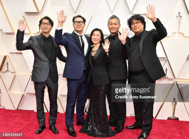 Editor Yang Jin-mo, writer Jin Won Han, producer Kwak Sin-ae, production designer Ha-jun Lee, and filmmaker Bong Joon Ho attend the 92nd Annual...