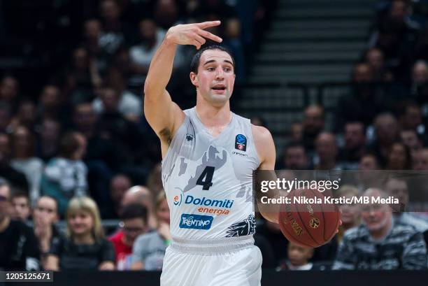 Aaron Craft of Dolomiti Energia Trento gestures during the Eurocup match between KK Partizan and Dolomiti Energia Trento at Aleksandar Nikolic Hall...