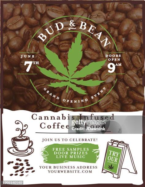 coffee and marijuana event party design template with burlap and coffee bean textures - hessian stock illustrations
