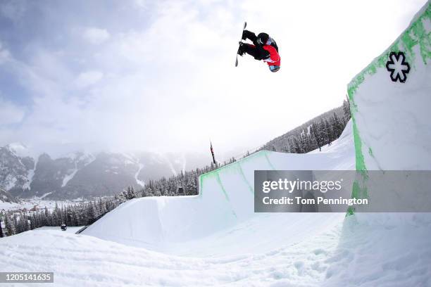 Louie Vito of the United States competes in the Men's Snowboard Modified Superpipe Final during the Dew Tour Copper Mountain 2020 on February 09,...