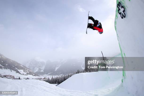 Louie Vito of the United States competes in the Men's Snowboard Modified Superpipe Final during the Dew Tour Copper Mountain 2020 on February 09,...