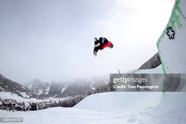 Louie Vito of the United States competes in the Men's Snowboard Modified Superpipe Final during the Dew Tour Copper Mountain 2020 on February 09,...