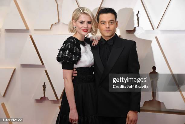 Lucy Boynton and Rami Malek attend the 92nd Annual Academy Awards at Hollywood and Highland on February 09, 2020 in Hollywood, California.