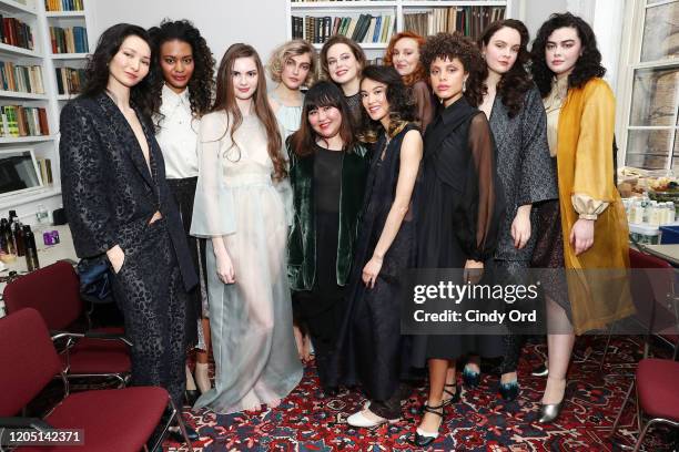 Designer Jasmine Chong poses with models after the Jasmine Chong runway show during New York Fashion Week on February 09, 2020 in New York City.