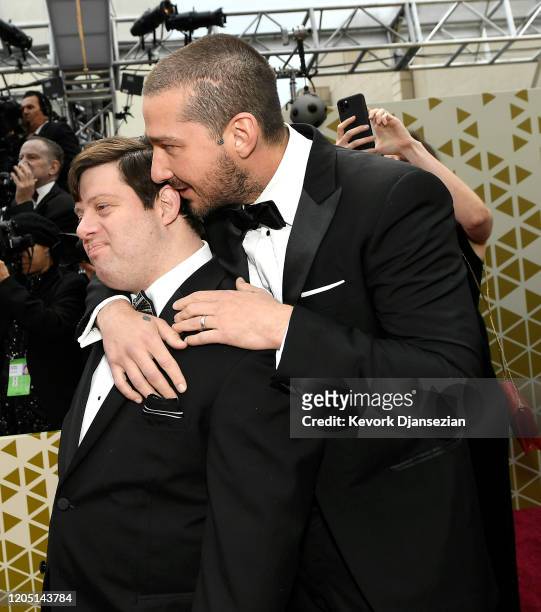 Shia LaBeouf and Zack Gottsagen attend the 92nd Annual Academy Awards at Hollywood and Highland on February 09, 2020 in Hollywood, California.