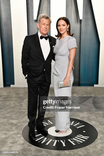 David Foster and Katharine McPhee attend the 2020 Vanity Fair Oscar Party hosted by Radhika Jones at Wallis Annenberg Center for the Performing Arts...