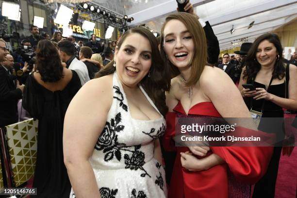 Beanie Feldstein and Kaitlyn Dever attend the 92nd Annual Academy Awards at Hollywood and Highland on February 09, 2020 in Hollywood, California.