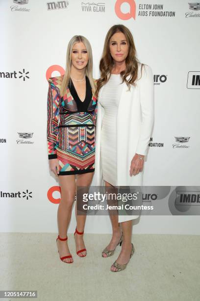 Sophia Hutchins and Caitlyn Jenner attend the 28th Annual Elton John AIDS Foundation Academy Awards Viewing Party sponsored by IMDb, Neuro Drinks and...