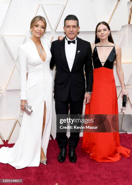 Nicole Kimpel, Antonio Banderas and Stella Banderas attend the 92nd Annual Academy Awards at Hollywood and Highland on February 09, 2020 in...