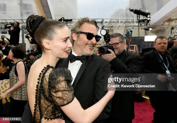Rooney Mara and Joaquin Phoenix attends the 92nd Annual Academy Awards at Hollywood and Highland on February 09, 2020 in Hollywood, California.