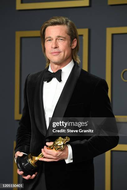Brad Pitt poses in the press room during the 92nd Annual Academy Awards at Hollywood and Highland on February 09, 2020 in Hollywood, California.