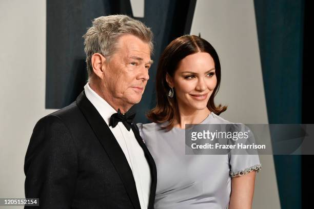 David Foster and Katharine McPhee attend the 2020 Vanity Fair Oscar Party hosted by Radhika Jones at Wallis Annenberg Center for the Performing Arts...