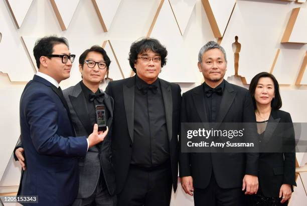 Editor Yang Jin-mo, writer Jin Won Han, filmmaker Bong Joon Ho, production designer Ha-jun Lee, and producer Kwak Sin-ae attend the 92nd Annual...