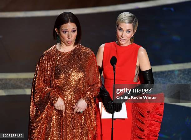 Maya Rudolph and Kristen Wiig speak onstage during the 92nd Annual Academy Awards at Dolby Theatre on February 09, 2020 in Hollywood, California.