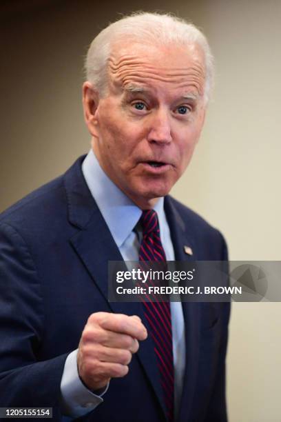 Democratic presidential hopeful Joe Biden gestures as he delivers remarks in Los Angeles, California, March 4, 2020. - Joe Biden reclaimed...