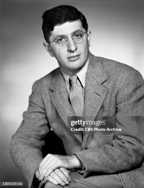 Portrait of Bernard Herrmann, conductor of the Columbia Broadcasting Symphony Orchestra. His music is heard over CBS Radio. New York, NY. August 1,...