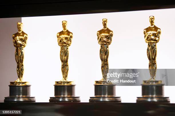 In this handout photo provided by A.M.P.A.S. Oscars statuettes are on display backstage during the 92nd Annual Academy Awards at the Dolby Theatre on...
