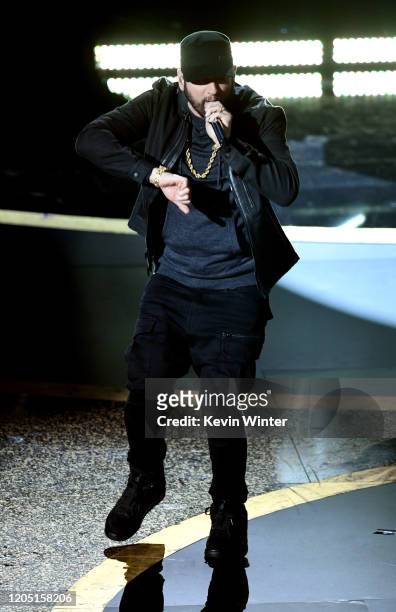 Eminem performs onstage during the 92nd Annual Academy Awards at Dolby Theatre on February 09, 2020 in Hollywood, California.