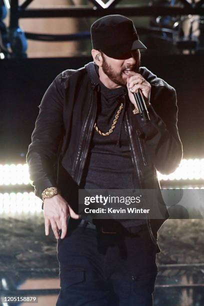 Eminem performs onstage during the 92nd Annual Academy Awards at Dolby Theatre on February 09, 2020 in Hollywood, California.