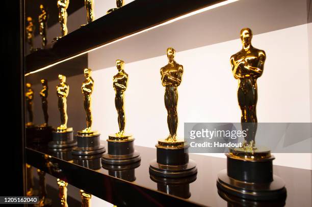 In this handout photo provided by A.M.P.A.S. Oscars statuettes are on display backstage during the 92nd Annual Academy Awards at the Dolby Theatre on...