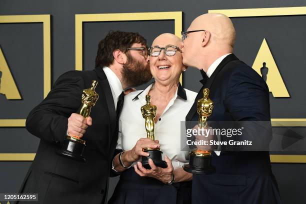 Filmmakers Jeff Reichert, Julia Reichert, and Steven Bognar, winners of the Documentary Feature award for “American Factory,” pose in the press room...