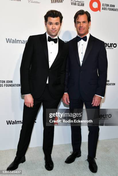 Tuc Watkins and Andrew Rannells attend the 28th Annual Elton John AIDS Foundation Academy Awards Viewing Party Sponsored By IMDb And Neuro Drinks on...