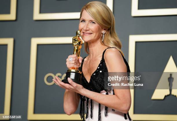Laura Dern, winner of Best Actress in a Supporting Role for "Marriage Story", poses in the press room during 92nd Annual Academy Awards at Hollywood...