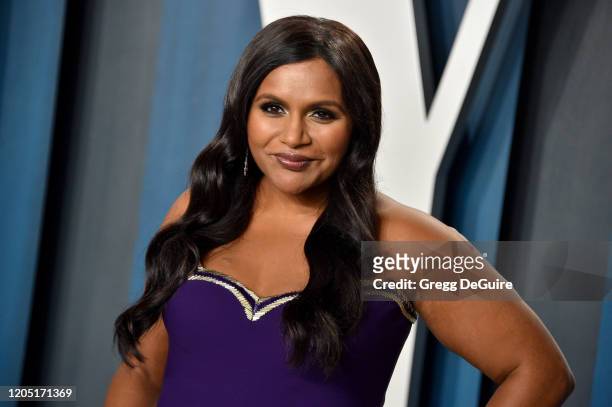 Mindy Kaling attends the 2020 Vanity Fair Oscar Party hosted by Radhika Jones at Wallis Annenberg Center for the Performing Arts on February 09, 2020...