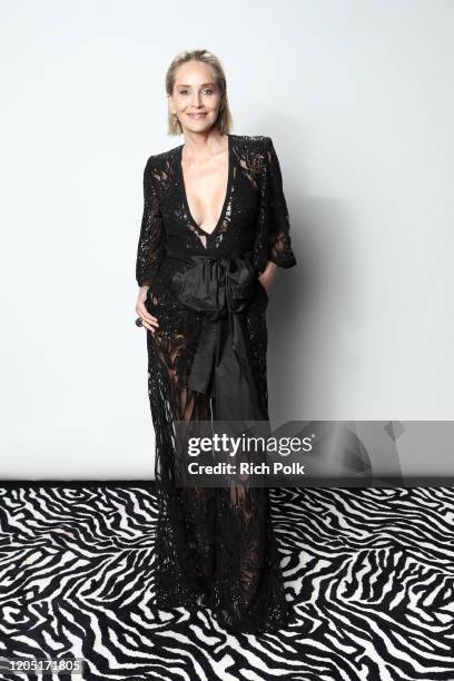 Sharon Stone attends IMDb LIVE Presented By M&M'S At The Elton John AIDS Foundation Academy Awards Viewing Party on February 09, 2020 in Los Angeles,...