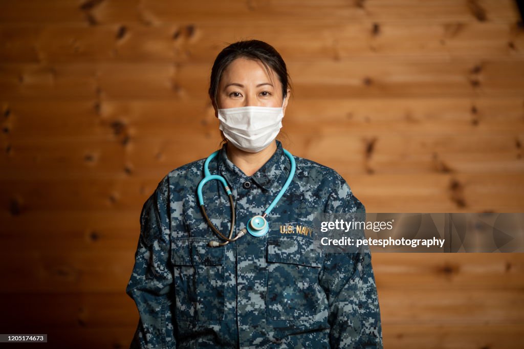 Navy nurse with stethoscope portrait