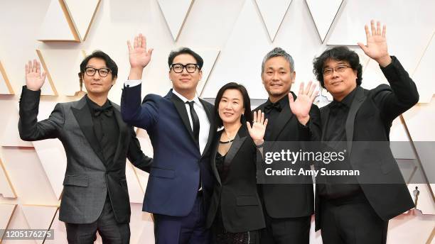 Editor Yang Jin-mo, writer Jin Won Han, producer Kwak Sin-ae, production designer Ha-jun Lee, and filmmaker Bong Joon Ho attend the 92nd Annual...