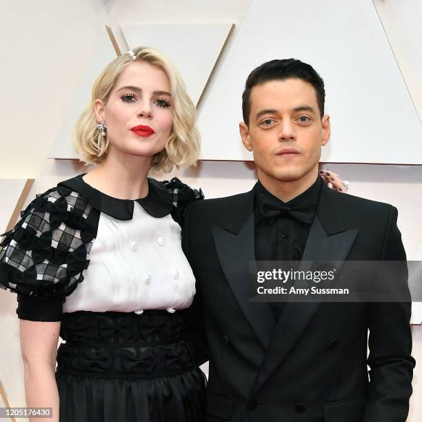 Lucy Boynton and Rami Malek attend the 92nd Annual Academy Awards at Hollywood and Highland on February 09, 2020 in Hollywood, California.