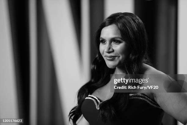 Mindy Kaling attends the 2020 Vanity Fair Oscar Party hosted by Radhika Jones at Wallis Annenberg Center for the Performing Arts on February 09, 2020...