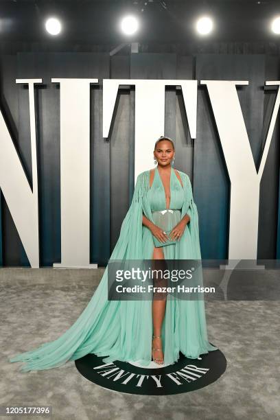 Chrissy Teigen attends the 2020 Vanity Fair Oscar Party hosted by Radhika Jones at Wallis Annenberg Center for the Performing Arts on February 09,...
