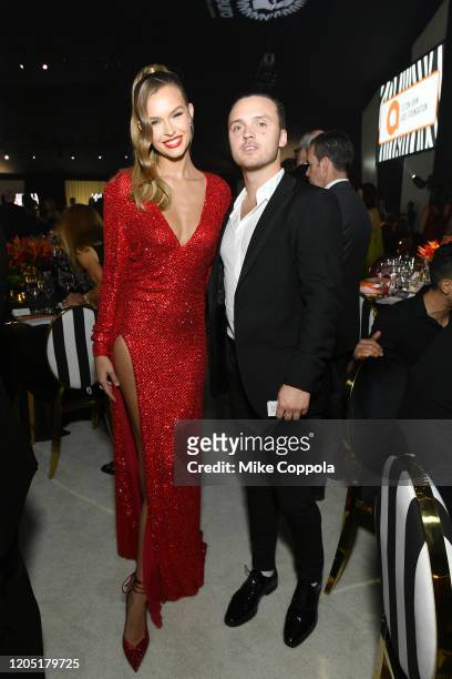Josephine Skriver and Alexander DeLeon attend the 28th Annual Elton John AIDS Foundation Academy Awards Viewing Party sponsored by IMDb, Neuro Drinks...