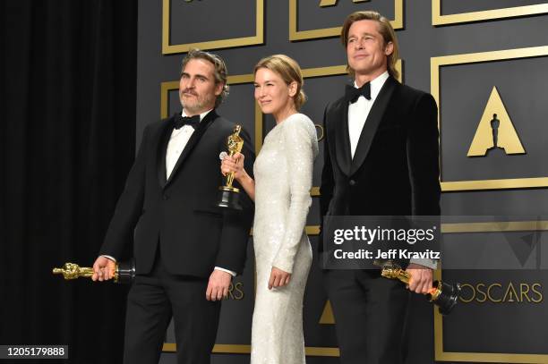 Joaquin Phoenix, winner of the Actor in a Leading Role award for "Joker," Renée Zellweger, winner of the Actress in a Leading Role award for "Judy,"...