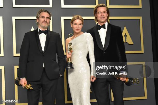 Joaquin Phoenix, winner of the Actor in a Leading Role award for "Joker," Renée Zellweger, winner of the Actress in a Leading Role award for "Judy,"...