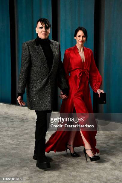 Marilyn Manson and Lindsay Usich attend the 2020 Vanity Fair Oscar Party hosted by Radhika Jones at Wallis Annenberg Center for the Performing Arts...