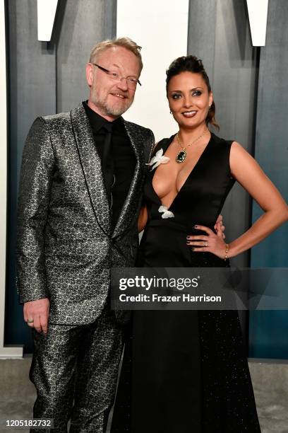 Jared Harris and Allegra Riggio attend the 2020 Vanity Fair Oscar Party hosted by Radhika Jones at Wallis Annenberg Center for the Performing Arts on...