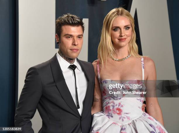 Fedez and Chiara Ferragni attend the 2020 Vanity Fair Oscar Party hosted by Radhika Jones at Wallis Annenberg Center for the Performing Arts on...