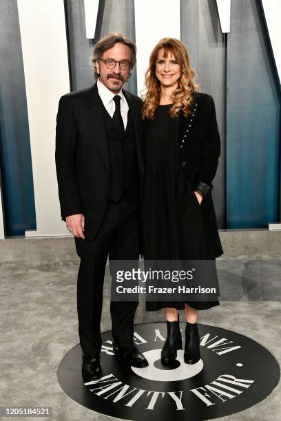 Marc Maron and Lynn Shelton attend the 2020 Vanity Fair Oscar Party hosted by Radhika Jones at Wallis Annenberg Center for the Performing Arts on...