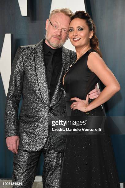 Jared Harris and Allegra Riggio attend the 2020 Vanity Fair Oscar party hosted by Radhika Jones at Wallis Annenberg Center for the Performing Arts on...