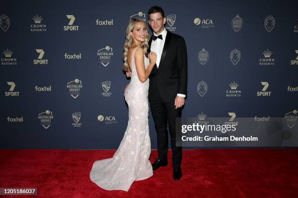 Tim Paine and wife Bonnie Paine arrive ahead of the 2020 Cricket Australia Awards at Crown Palladium on February 10, 2020 in Melbourne, Australia.