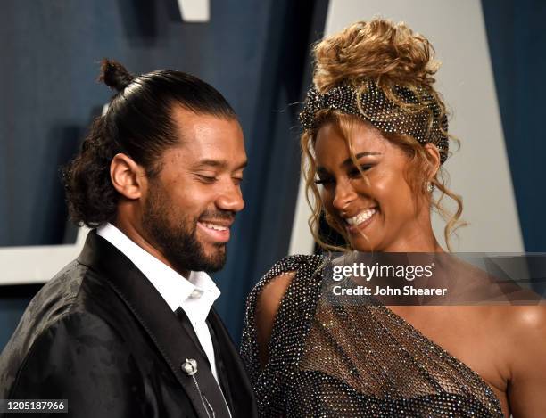 Russell Wilson and Ciara attend the 2020 Vanity Fair Oscar Party hosted by Radhika Jones at Wallis Annenberg Center for the Performing Arts on...