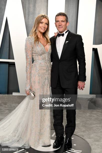 Antonio Banderas and Nicole Kimpel attend the 2020 Vanity Fair Oscar Party hosted by Radhika Jones at Wallis Annenberg Center for the Performing Arts...