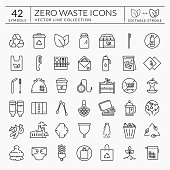 Zero waste line icons. Editable stroke. Vector set.