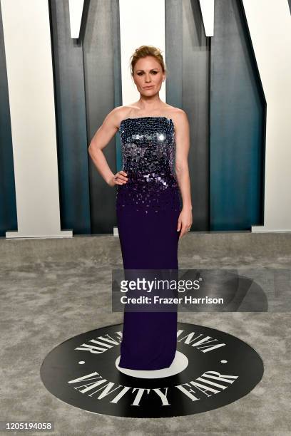 Anna Paquin attends the 2020 Vanity Fair Oscar Party hosted by Radhika Jones at Wallis Annenberg Center for the Performing Arts on February 09, 2020...
