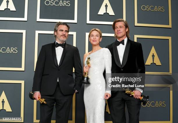 Joaquin Phoenix, winner of the Actor in a Leading Role award for “Joker,” Renée Zellweger, winner of the Actress in a Leading Role award for “Judy,”...