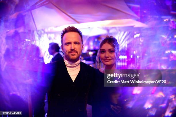 Aaron Paul and Lauren Parsekian attend the 2020 Vanity Fair Oscar Party hosted by Radhika Jones at Wallis Annenberg Center for the Performing Arts on...